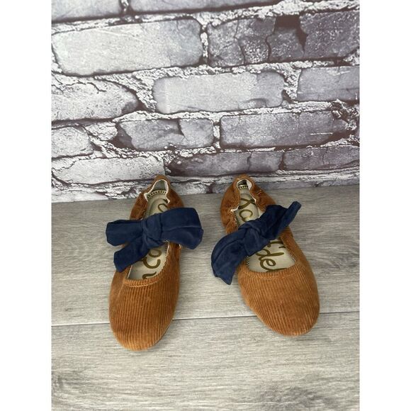 Sam Edelman Felicity Mustard Navy Bow Ballet Flats Shoes Big Kids Sz 3M US/34EU - Picture 2 of 16